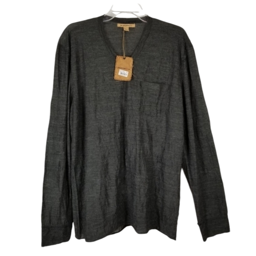 John Varvatos Men's XL Long Sleeve Pocket T Shirt Grey Wool Blend Exposed Hem
